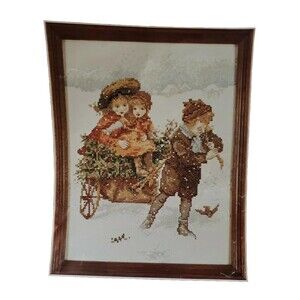 Lanarte Handworken 33465 Cross Stitch Kit girls boy wagon winter Vintage Unused